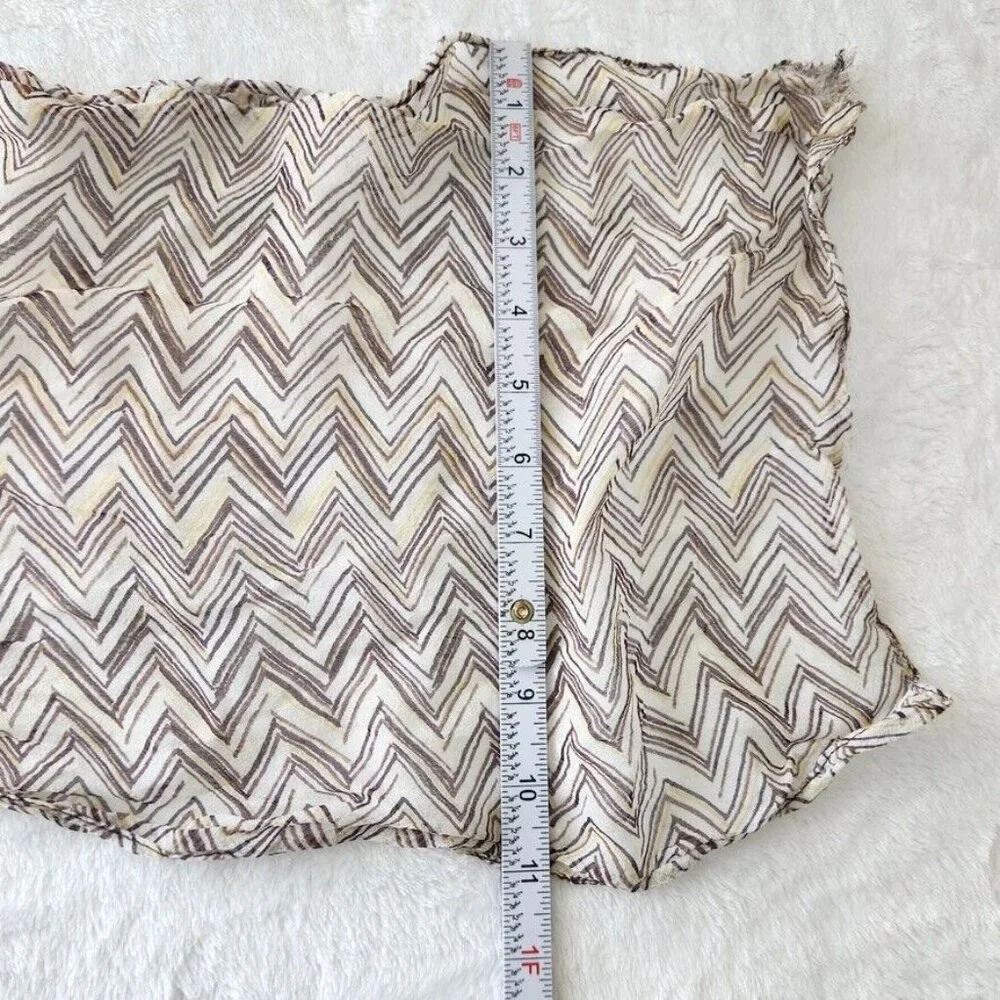 Y2K Skinny Scarf Zig Zag Print Lightweight India Brown Yellow Neutral Preppy Vtg